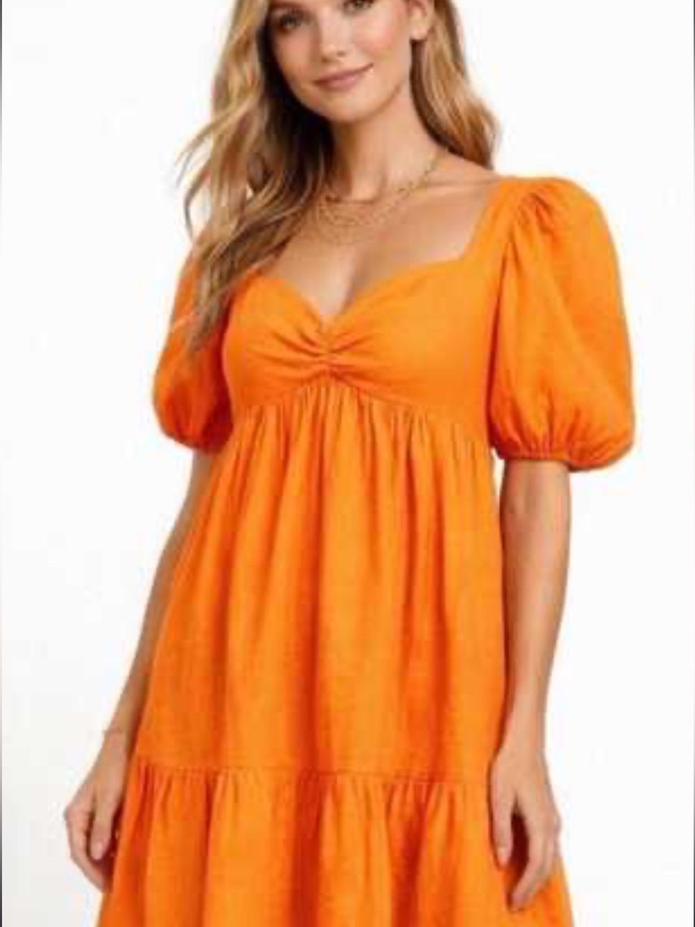 Gianni Bini Sweetheart Neckline Short Puff Sleeve Linen Babydoll size 4
